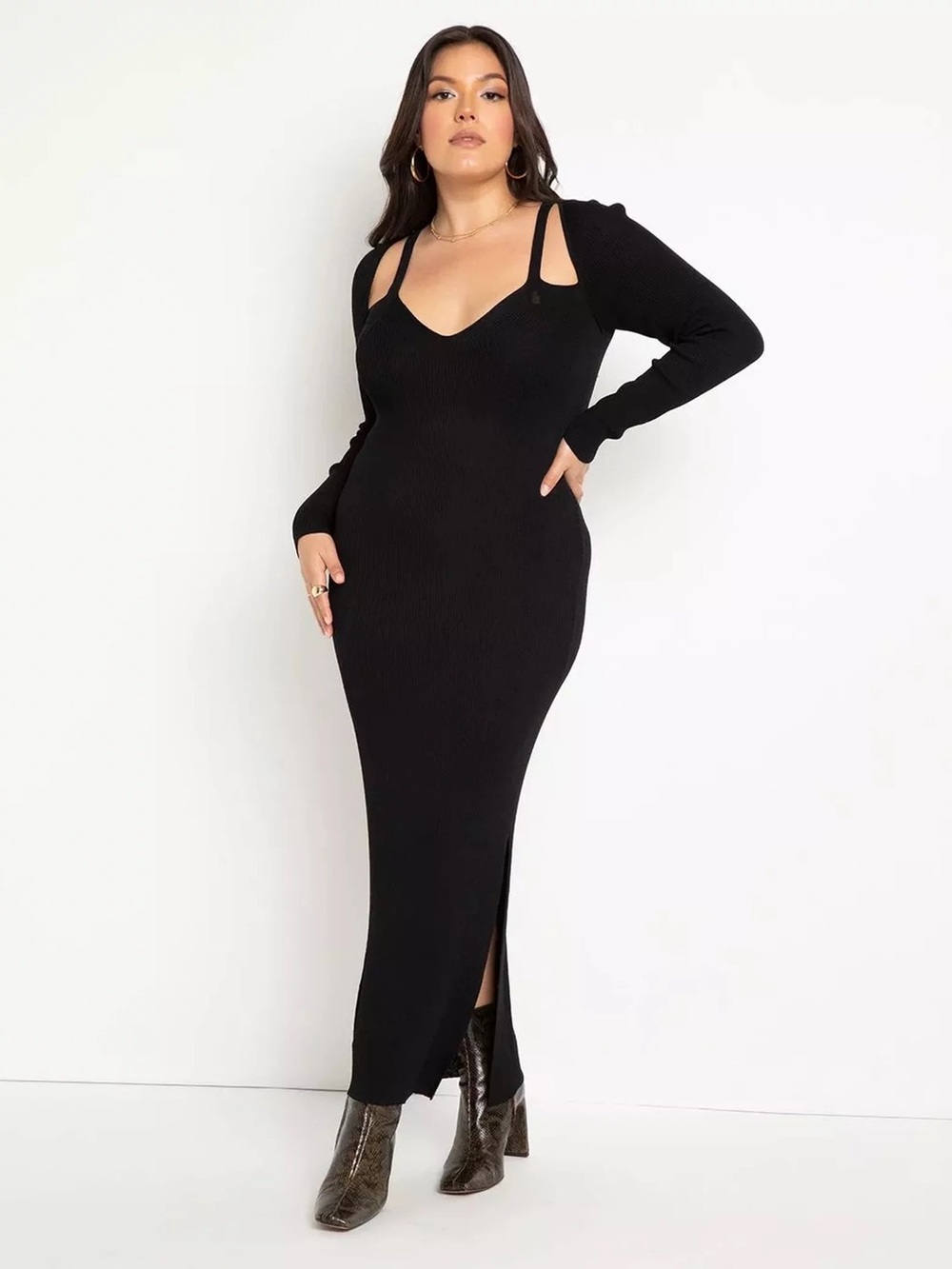 Eloquii Cutout Detail Ribbed Midi Dress - US 22